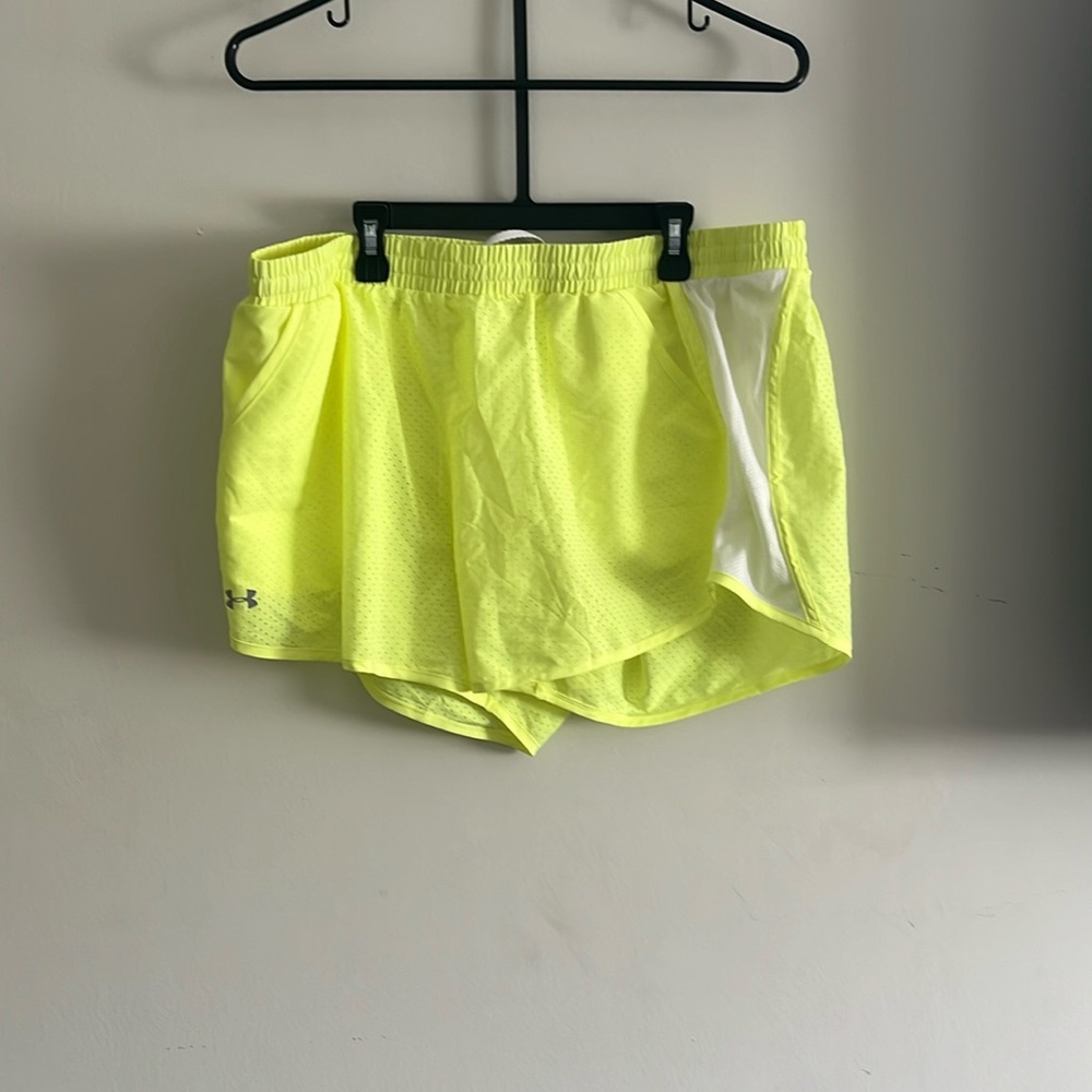 Under armour, heat gear neon green shorts, Size: XL